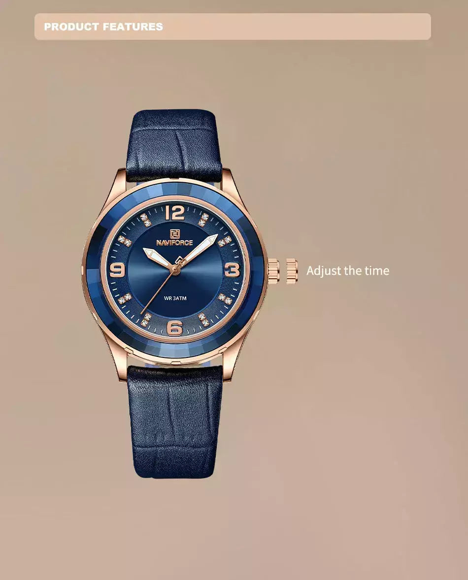NAVIFORCE-Relógio de couro simples feminino, relógios de pulso casuais, relógio de quartzo feminino, original, nova moda