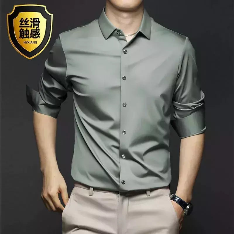 Camisa de manga comprida masculina, fato casual profissional, camisa branca, resistente a rugas sem ferro, vestido de negócios, high end, S-5XL