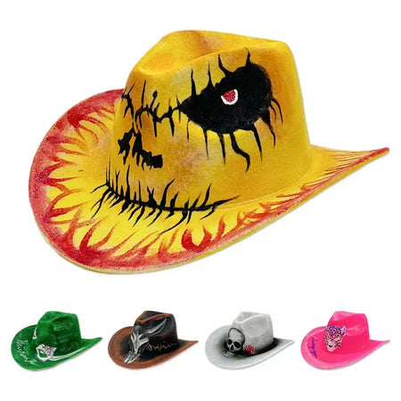 Chapéu de festa de Halloween, desempenho de máscaras coloridas pintadas à mão, adereço de festival fantasma, chapéu de cowboy de Natal