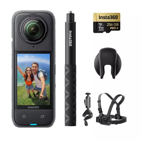 Insta360 X4 - Câmera de ação 360 à prova d'água 8K, vídeo grande angular 4K, bastão de selfie invisível, último de 135 minutos, protetores de lente removíveis,