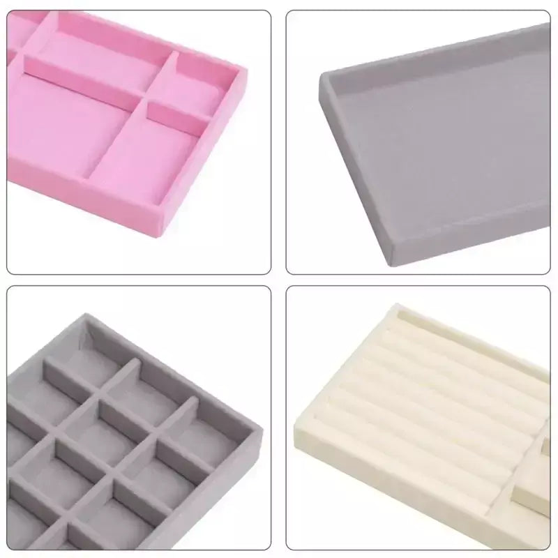 Atualizar caixa de armazenamento de jóias de veludo colar empilhável bandeja de exibição pulseira brinco organizadores diy artesanato gaveta caixa cinza