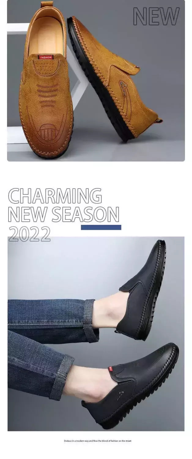 Sapato de couro casual masculino, sola macia, respirável, tendão de vaca, trabalho, dirigindo, feijão, vestido de negócios masculino