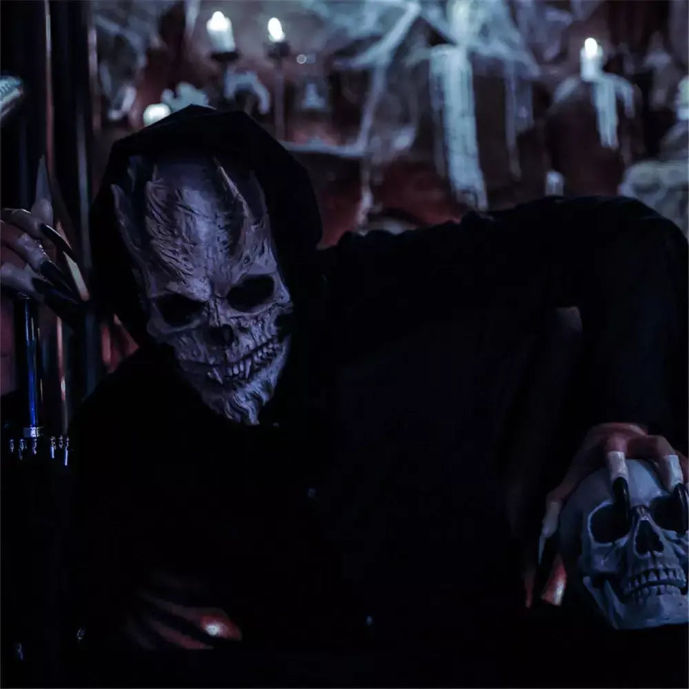 Máscara de esqueleto de demônios de Halloween assustador ossos antigos crânio meia máscara facial máscara skinny de adereços de terror sombrios