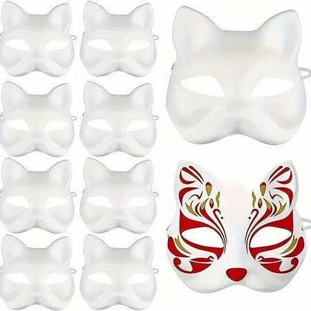 1-20 pçs máscara japonesa de papel em branco máscara halloween cosplay gato diy pintável meia máscara facial animal traje festa decoração artesanato prop