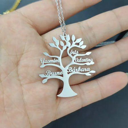 Colar personalizado com nome da árvore da vida, mãe, crianças, nomes de membros da família, pingente de aço inoxidável dourado, gargantilha, joias, presentes