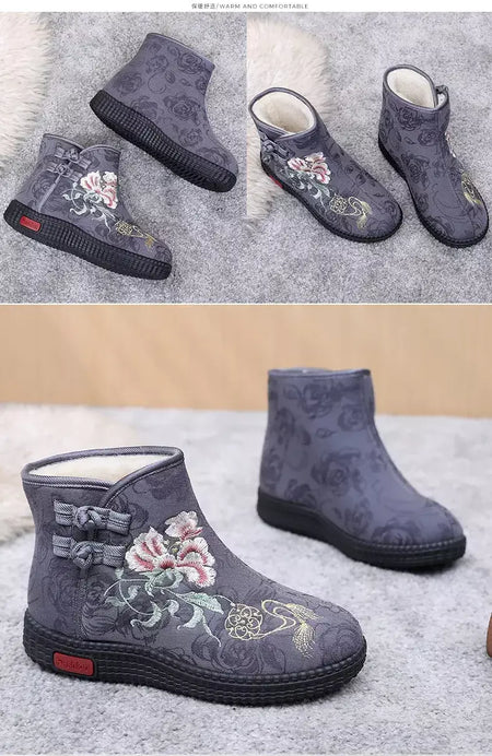 Sapatos de pano de inverno estilo étnico botas mujer sapatos femininos zapatos botas curtas quentes mulher bootie bordado algodão botas femininas