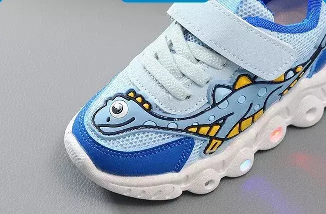 Sapatilhas LED bonitos dos desenhos animados das crianças, sapatos de malha respirável, sapatos iluminados, casual, iluminação, meninos, meninas, bebê