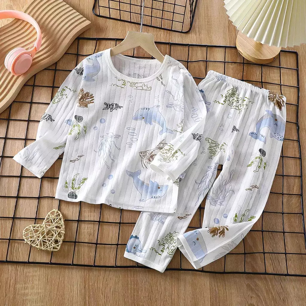 Conjunto de pijamas de manga comprida infantil, Seção fina, Roupa de bebê, Roupa doméstica, Meninos, Meninas, Crianças, Verão, Novo, 2022