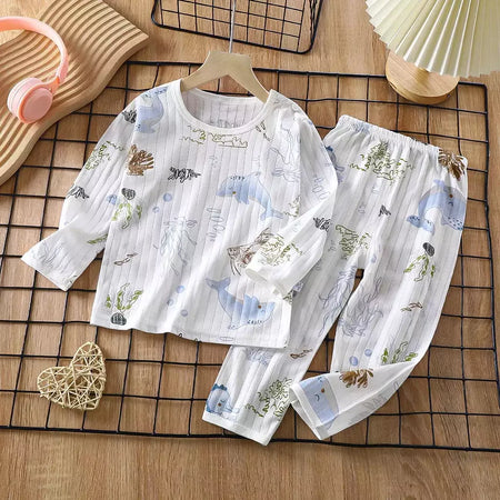 Conjunto de pijamas de manga comprida infantil, Seção fina, Roupa de bebê, Roupa doméstica, Meninos, Meninas, Crianças, Verão, Novo, 2022