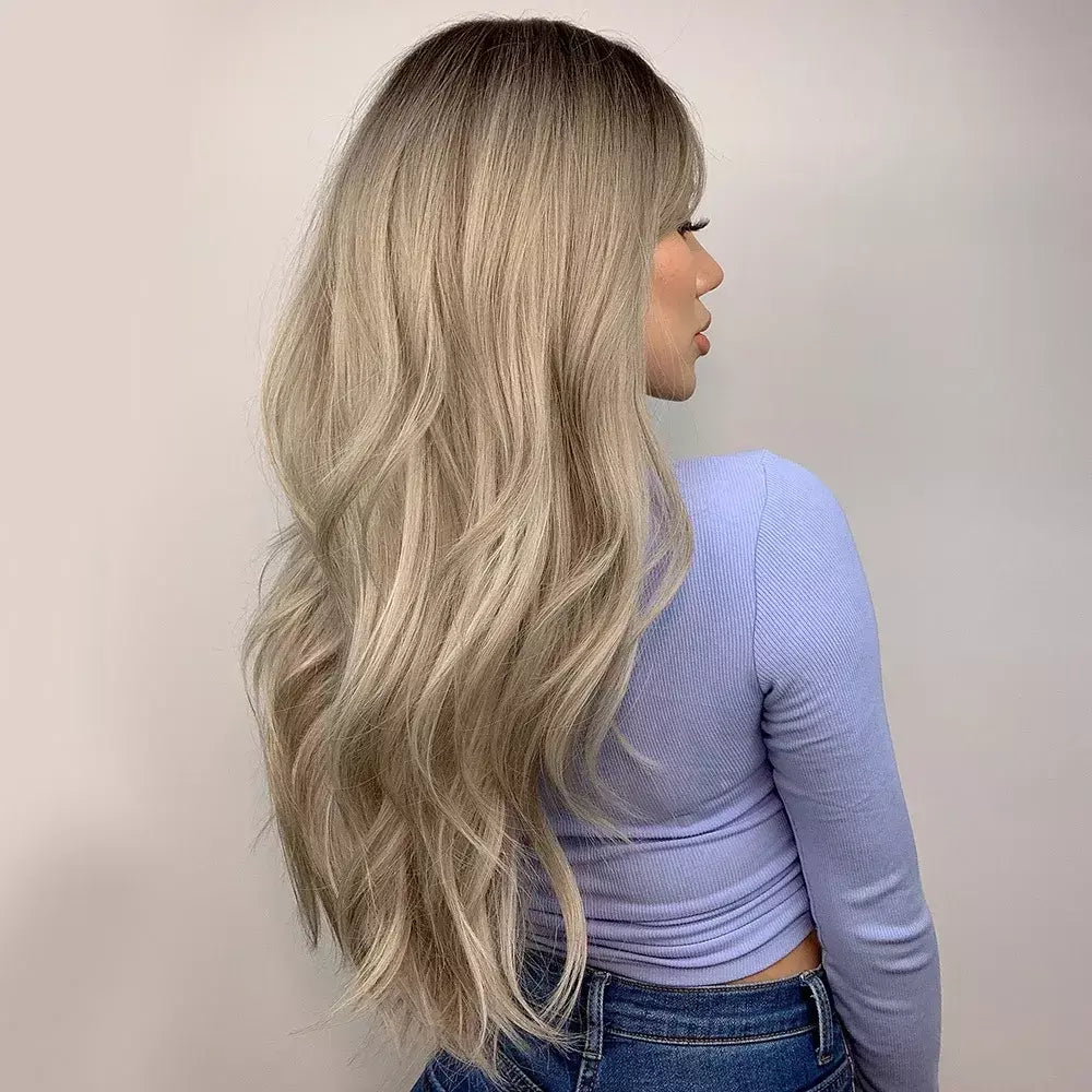 Marrom loira ombre perucas de cabelo natural para mulheres longo ondulado com raízes escuras peruca sintética para mulheres resistente ao calor perucas coaplay