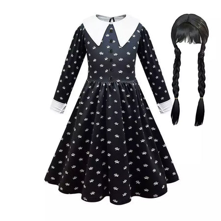 Crianças addams traje do bebê meninas família cosplay traje de halloween crianças família dança vestido preto quarta-feira pageant fantasia