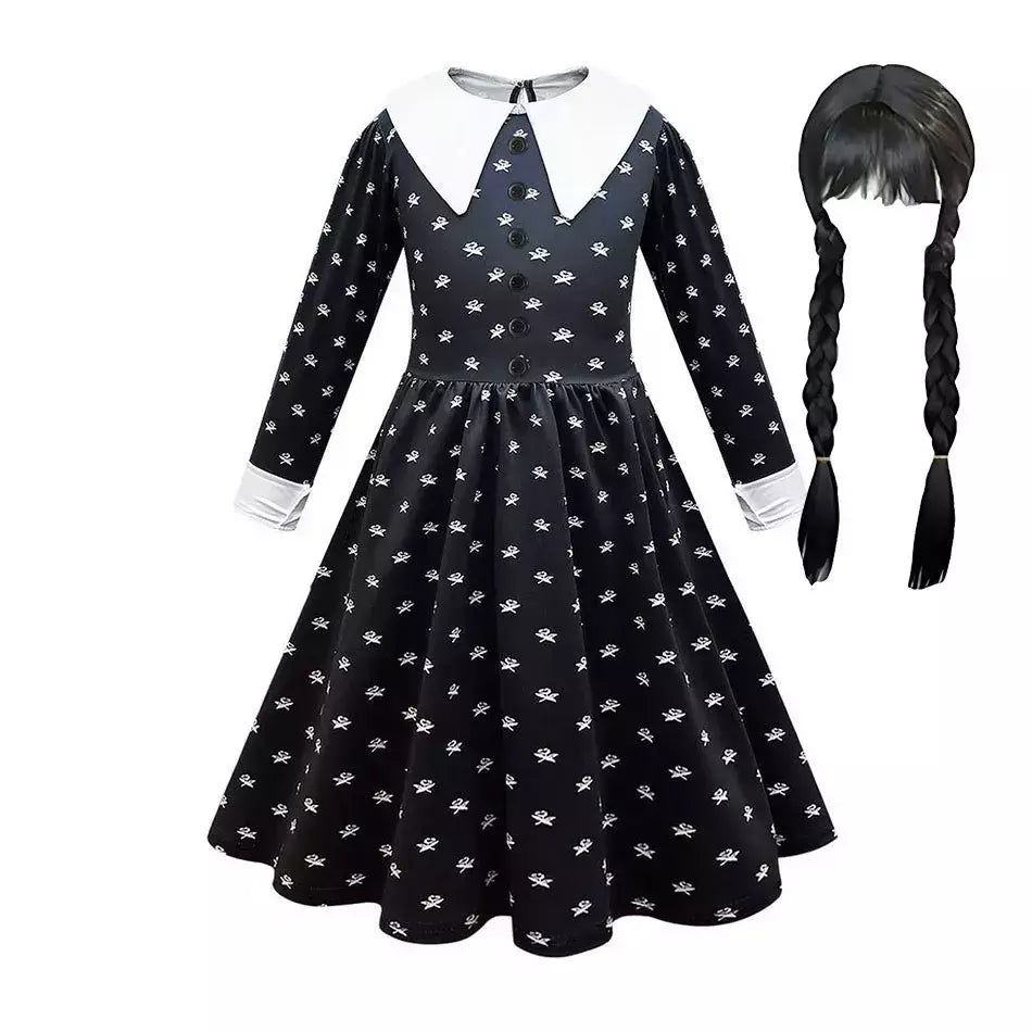 Crianças addams traje do bebê meninas família cosplay traje de halloween crianças família dança vestido preto quarta-feira pageant fantasia