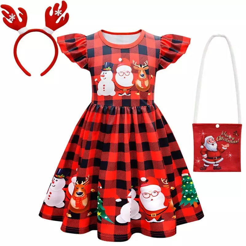 Novo natal meninas vestido carta papai noel impressão carnaval festa crianças roupas de natal masquerade desempenho roupas infantis