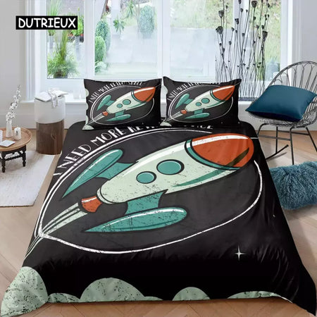 Conjunto de cama para meninos da aviação dos desenhos animados, astronauta Duvet Cover, Blue Sky Dream Quilt Cover, gêmeo, único, tamanhos duplos, fronha