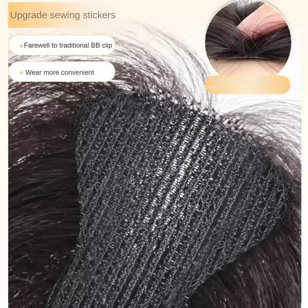 Nenhum clipes de cabelo humano franja francesa gancho e laço pasta mágica toppers para mulheres fácil de usar adesivos de costura remendos de cabelo extensão