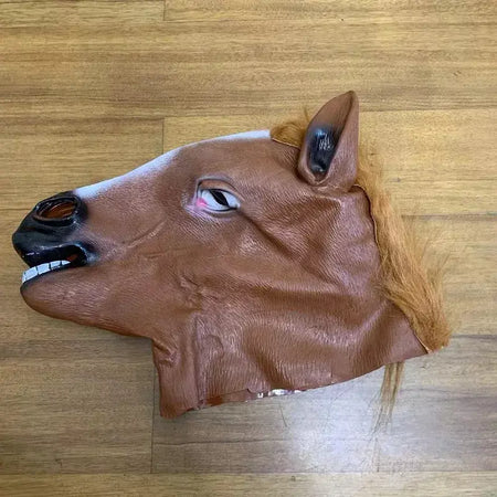 Homens máscaras de cavalo marrom menina engraçado cabeça de cavalo máscara de látex máscara animal novidade halloween cosplay trajes chapelaria rímel de látex