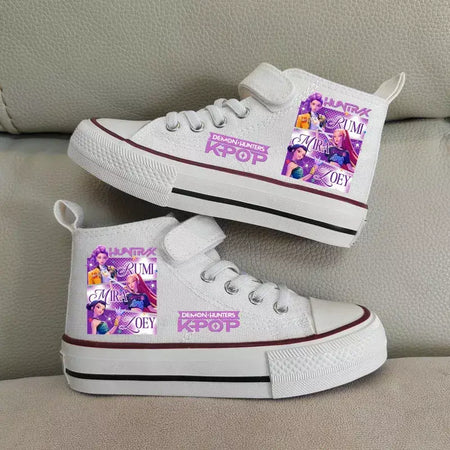 Novas crianças sapatos de lona de alta qualidade meninas sapatos kpop demônio caçadores crianças sapatos de placa branca estudante correndo tênis sapatos brancos