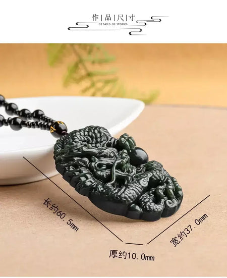 Velho hotan jade ciano pingente jadeite dragão rei marca zodíaco colar dominador masculino mão esculpida jóias presente high-end