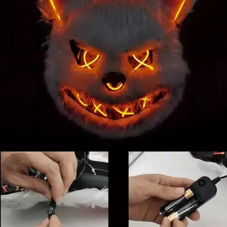 Nova luz led halloween cosplay máscara facial festa mostrar palco maquiagem horror sangrento coelho urso máscara dos desenhos animados carnaval cabeça capa