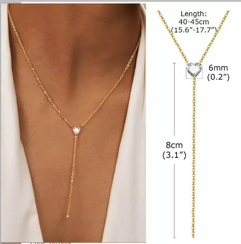 Colar lariat de aço inoxidável banhado a ouro, colar longo delicado colares laryered para mulheres meninas, pingente de gota em forma de y
