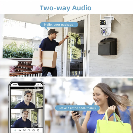Tuya 8mp wifi câmera ip ptz lente dupla tela dupla detecção manual cor cheia visão noturna câmera de vigilância segurança ao ar livre