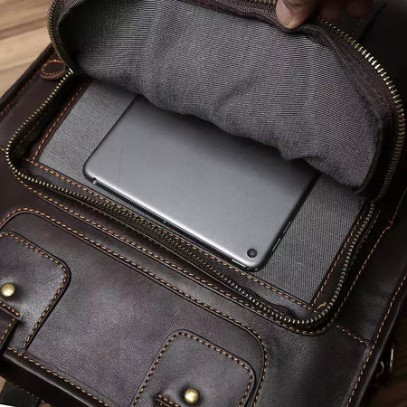 Maleta de couro retrô para homens, couro natural, bolsa vertical, bolsa de ombro casual, mochila masculina, adequada para laptop de 15 ", NZPJ