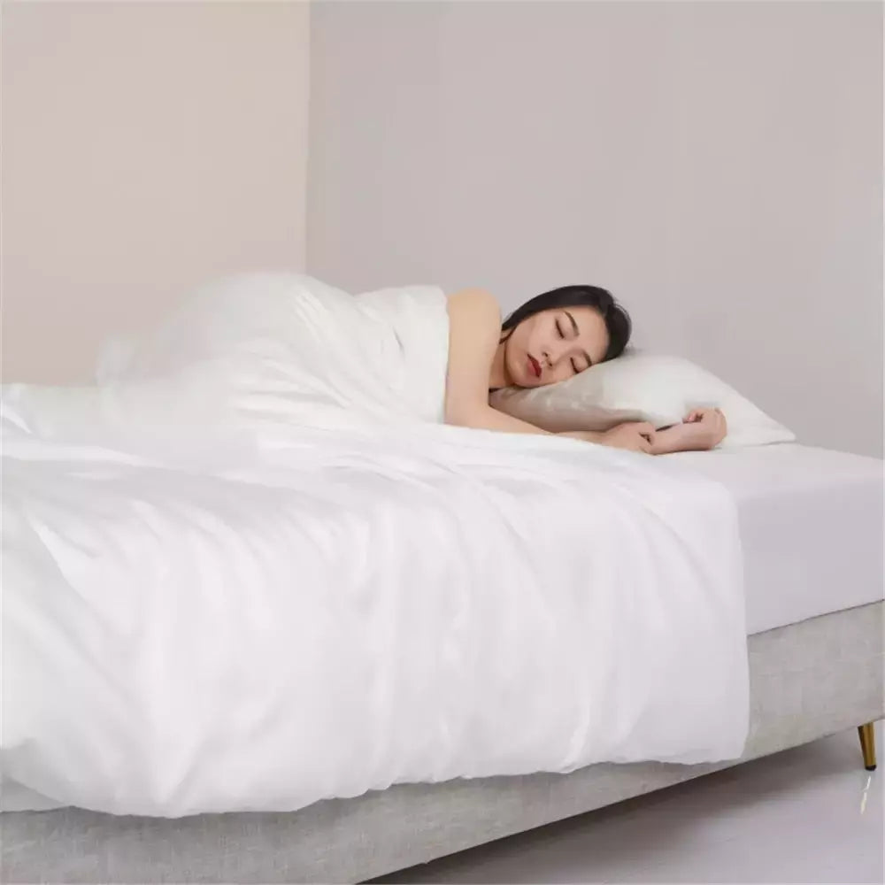 Lanlika luxo puro 100% conjunto de cama seda verão verde folha plana fronha dupla rainha rei colcha conjunto cama lençol