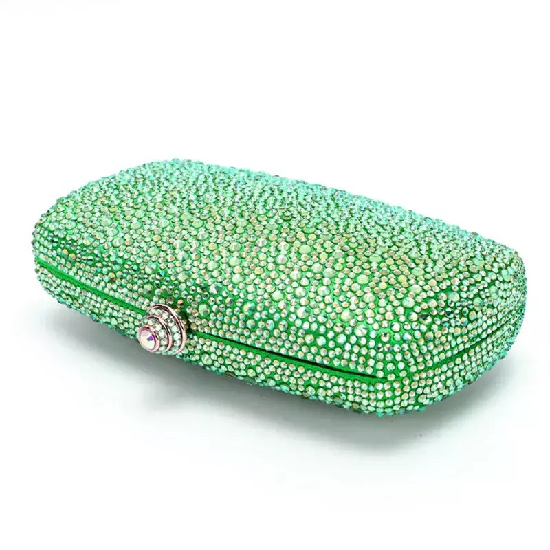 Bolsa noite strass para mulheres, bolsas de casamento, corrente de cristal, ouro, prata, pedras da noite, marrom, verde, pedras azuis