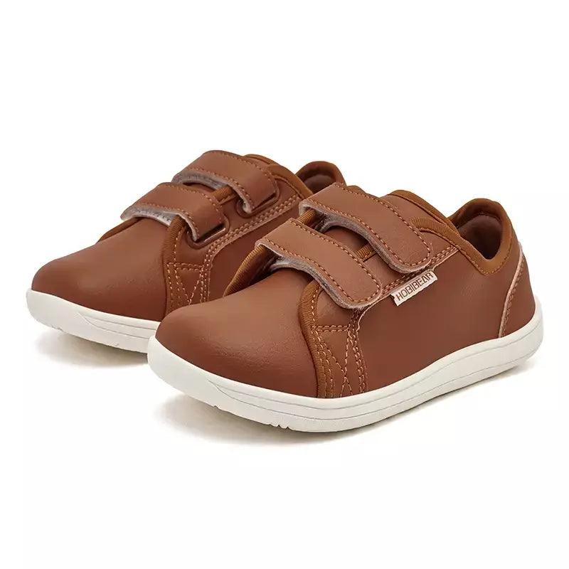 HOBIBEAR-Tênis minimalistas para crianças, leves, gancho de laço, couro artificial, sapatos descalços, pequeno grande e garoto, dedo do pé largo