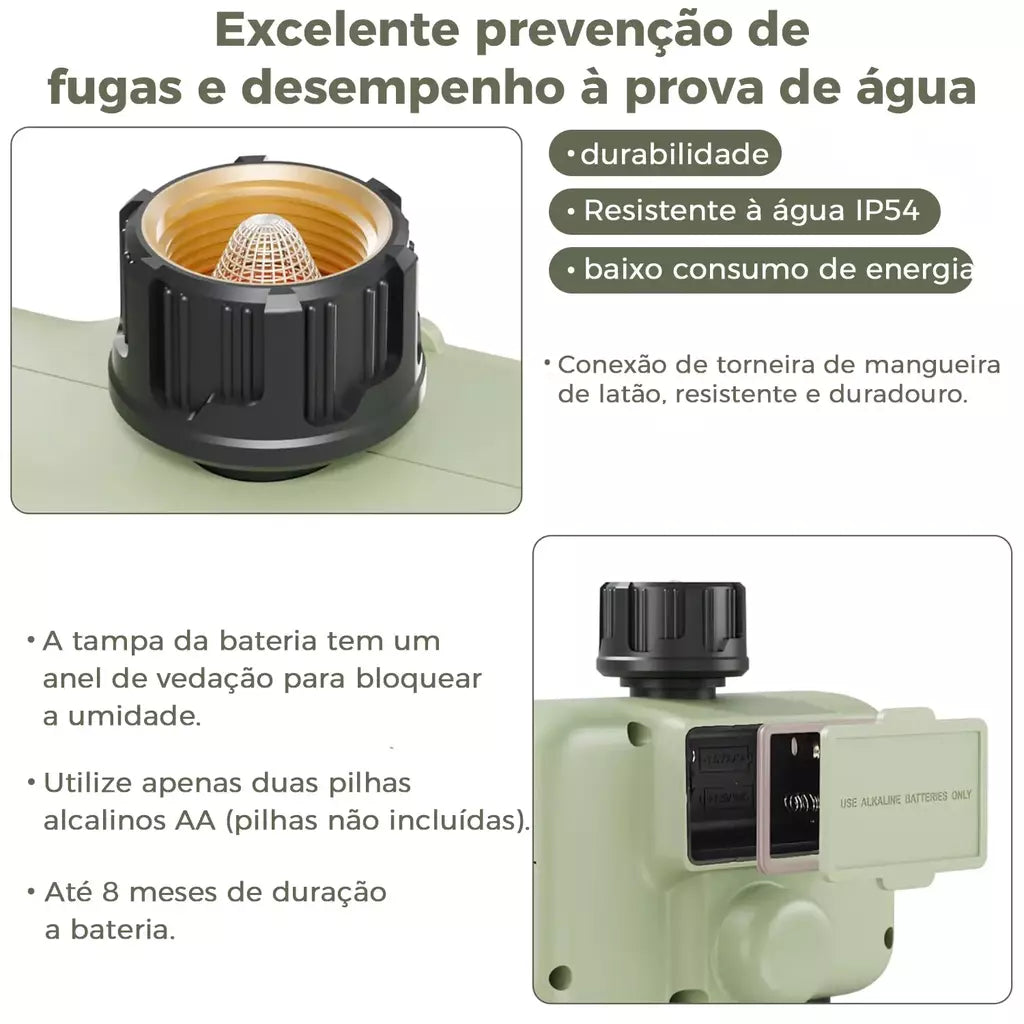Diivoo temporizador de água para jardim, 3 saídas para mangueira de jardim, temporizador de irrigação automático programável ip54 com atraso de chuva, modo manual/automático