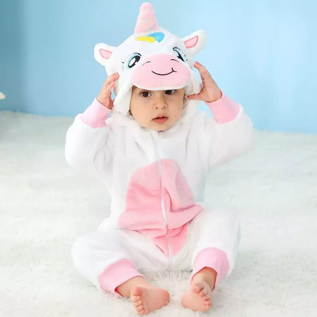 Macacão de flanela para bebés, Macacão Kigurumi, Macaco, Unicórnio, Vaca, Leão, Animal Cosplay, Pijama para 1 a 4 anos Crianças, Meninos, Inverno