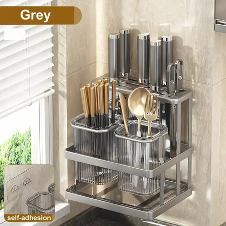 Novo fixado na parede talheres de cozinha faca colher garfo pauzinho drenagem rack escorredor utensílio cozinha armazenamento perfuração livre