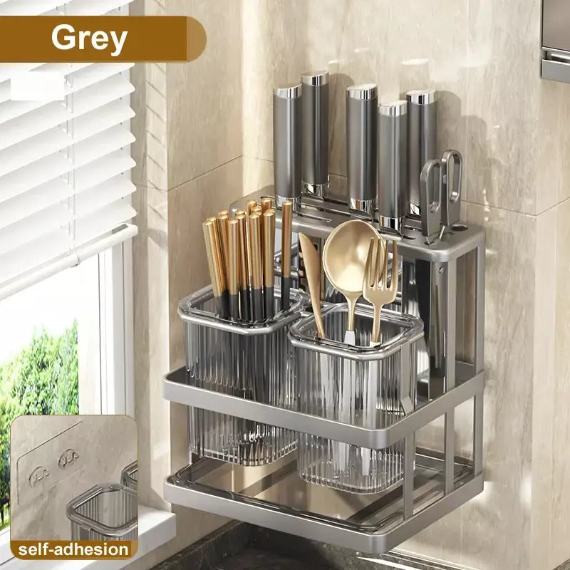 Novo fixado na parede talheres de cozinha faca colher garfo pauzinho drenagem rack escorredor utensílio cozinha armazenamento perfuração livre