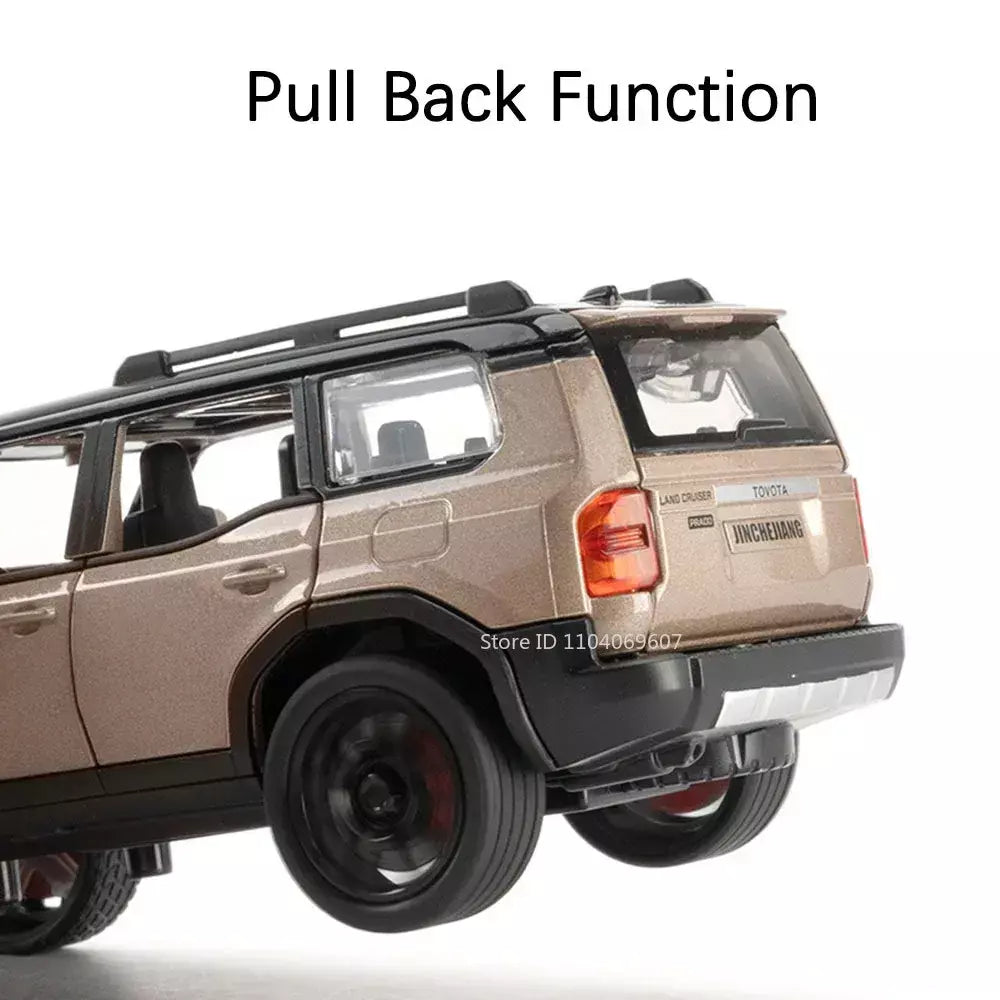 1:32 prado suv modelo de carro brinquedos liga fundição puxar para trás 6 portas abertas som luz veículo off-road presentes para crianças coleção