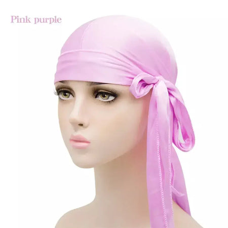Elasticidade baotou boné faixas de cabelo simulação sedosa durag cauda longa chapéu pirata bandana turbante para crianças criança fita acessórios