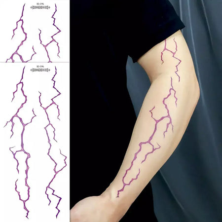 Adesivos de tatuagem falsos grandes, 2 peças, design detalhado de veias relâmpago preto e vermelho para festa de halloween, suprimentos de arte facial e corporal