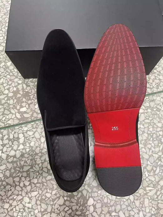 Sapatos de fundo vermelho para homens, mocassins masculinos, sapatos de vestido de festa com deslizamento sólido, novos, tamanho 38-48