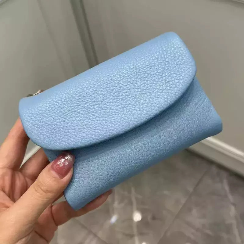 Genuína Couro De Vaca Carteira Curta Para Mulheres, Trifold, Pequenas Bolsas, Clutch Couro De Vaca, Titular Do Cartão, Carteiras Do Cartão De Viagem