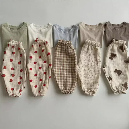 Calças de bebê de algodão orgânico recém-nascidos outono primavera verão inverno bonito impressão macia musselina roupas calças pantalons capris