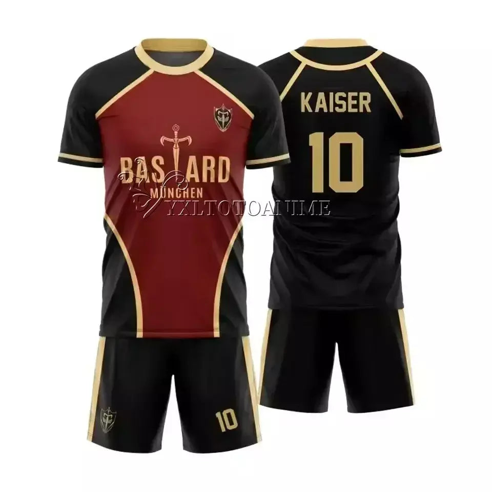 Anime azul bloqueio michael kaiser conjunto trajes cosplay isagi bastardo munchen ness futebol toda camisa impressão 3d reo uniforme de futebol