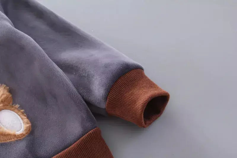 Conjunto infantil de três peças com capuz, terno casual confortável para menino, quente, fofo, moda menina, 12M-4 anos, outono, inverno, novo