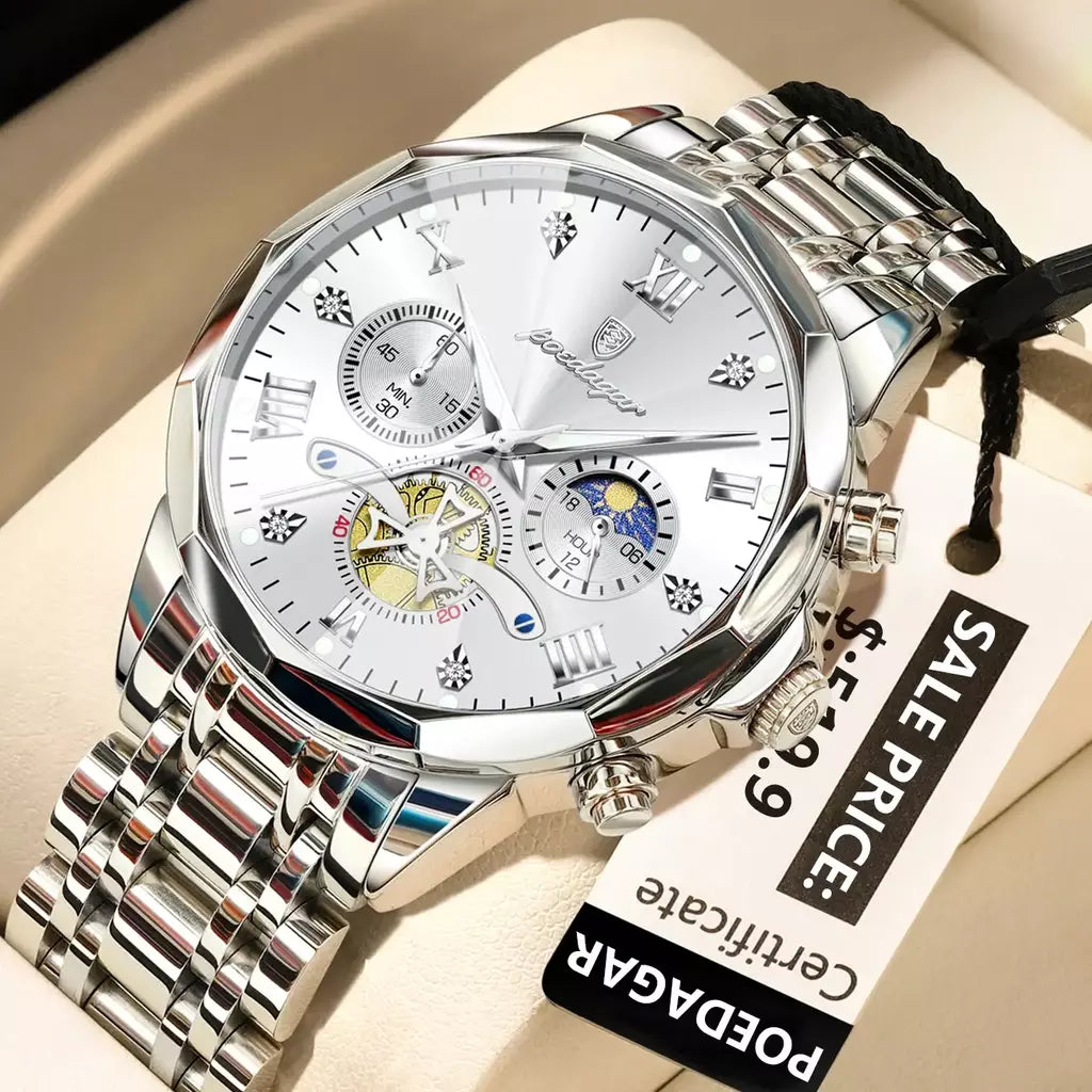 Poedagar luxo relógio masculino topo original à prova dwaterproof água luminosa cronógrafo homem relógio de pulso aço inoxidável quartzo relógios masculinos reloj