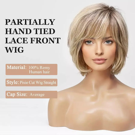 Marrom loira mista ombre cabelo humano perucas dianteiras do laço curto ondulado bob cabelo glolden loira remy peruca de cabelo humano para branco feminino diariamente
