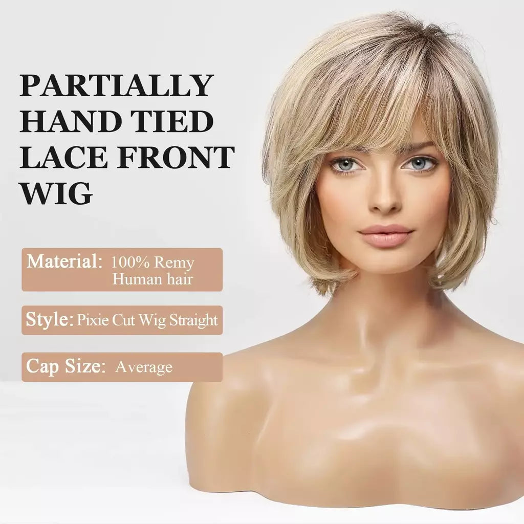 Marrom loira mista ombre cabelo humano perucas dianteiras do laço curto ondulado bob cabelo glolden loira remy peruca de cabelo humano para branco feminino diariamente