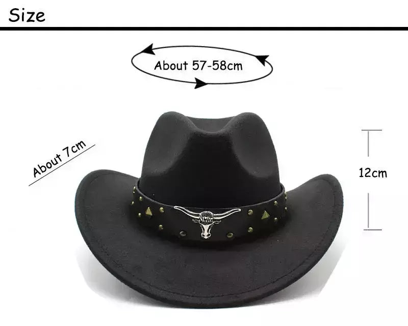 Mulheres e Homens Lã Ocidental Chapéu de Cowboy, Cavalheiro Senhora Jazz Cloche Sombrero Bonés, Tamanho Grande, Inverno, Outono, Novo, 2