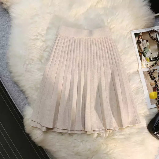 Míni saia plissada de malha feminina, cintura alta elástica, saia guarda-chuva linha A, casual sexy, curta, outono, inverno