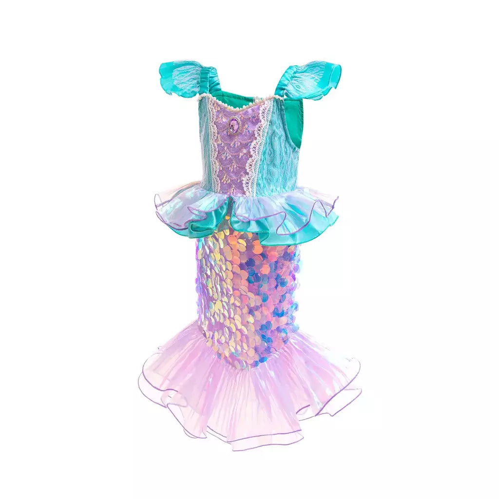 Meninas escala roxa princesa sereia ariel cosplay vestido de halloween vestido de festa de aniversário meninas verão praia vestido de férias