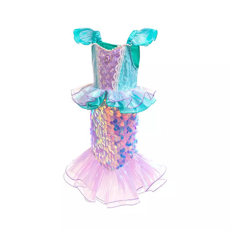 Meninas escala roxa princesa sereia ariel cosplay vestido de halloween vestido de festa de aniversário meninas verão praia vestido de férias