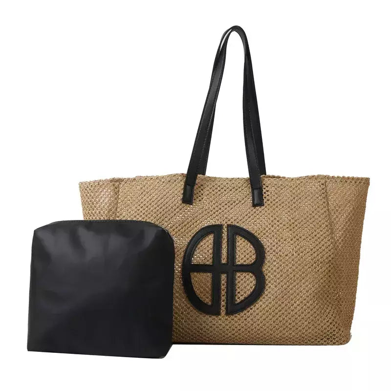 Bolsa de ombro de grande capacidade para mulheres, bolsa casual, personalizada, tecida, nova moda, verão, 2024