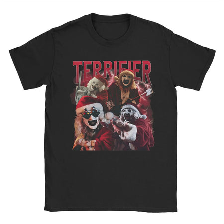 Arte engraçada os palhaços terrifier natal camiseta masculina em torno do pescoço puro algodão t camisas de manga curta camiseta impressa topos